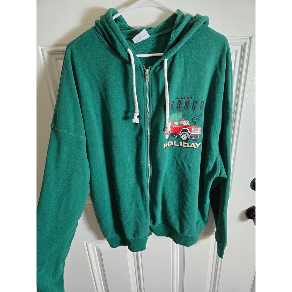 Ford Bronco Womens Christmas Graphic Zip Up Hoodie Green XL Grayson Threads